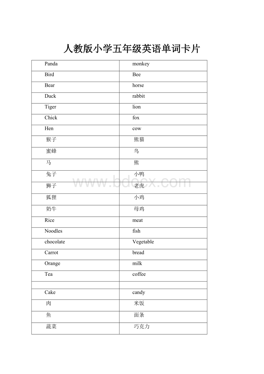 人教版小学五年级英语单词卡片.docx_第1页