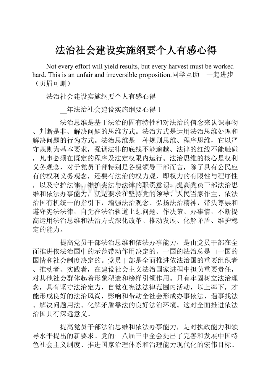 法治社会建设实施纲要个人有感心得.docx