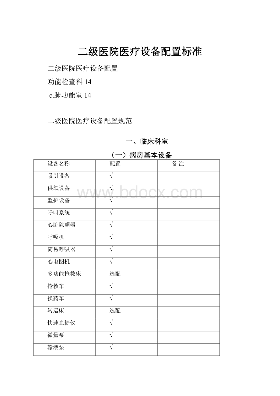 二级医院医疗设备配置标准.docx