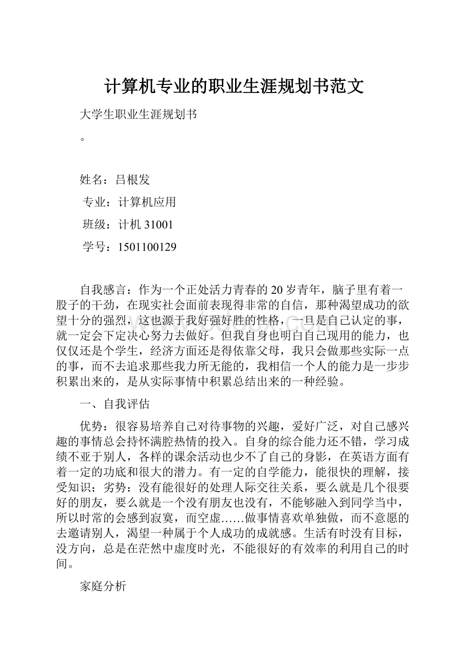 计算机专业的职业生涯规划书范文.docx