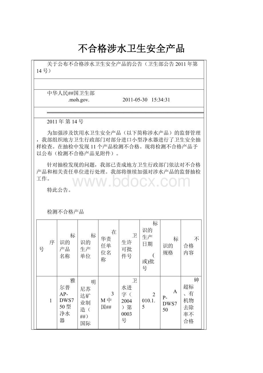 不合格涉水卫生安全产品.docx