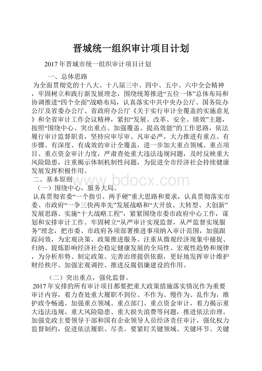 晋城统一组织审计项目计划.docx