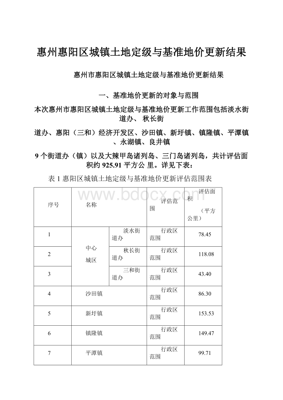 惠州惠阳区城镇土地定级与基准地价更新结果.docx