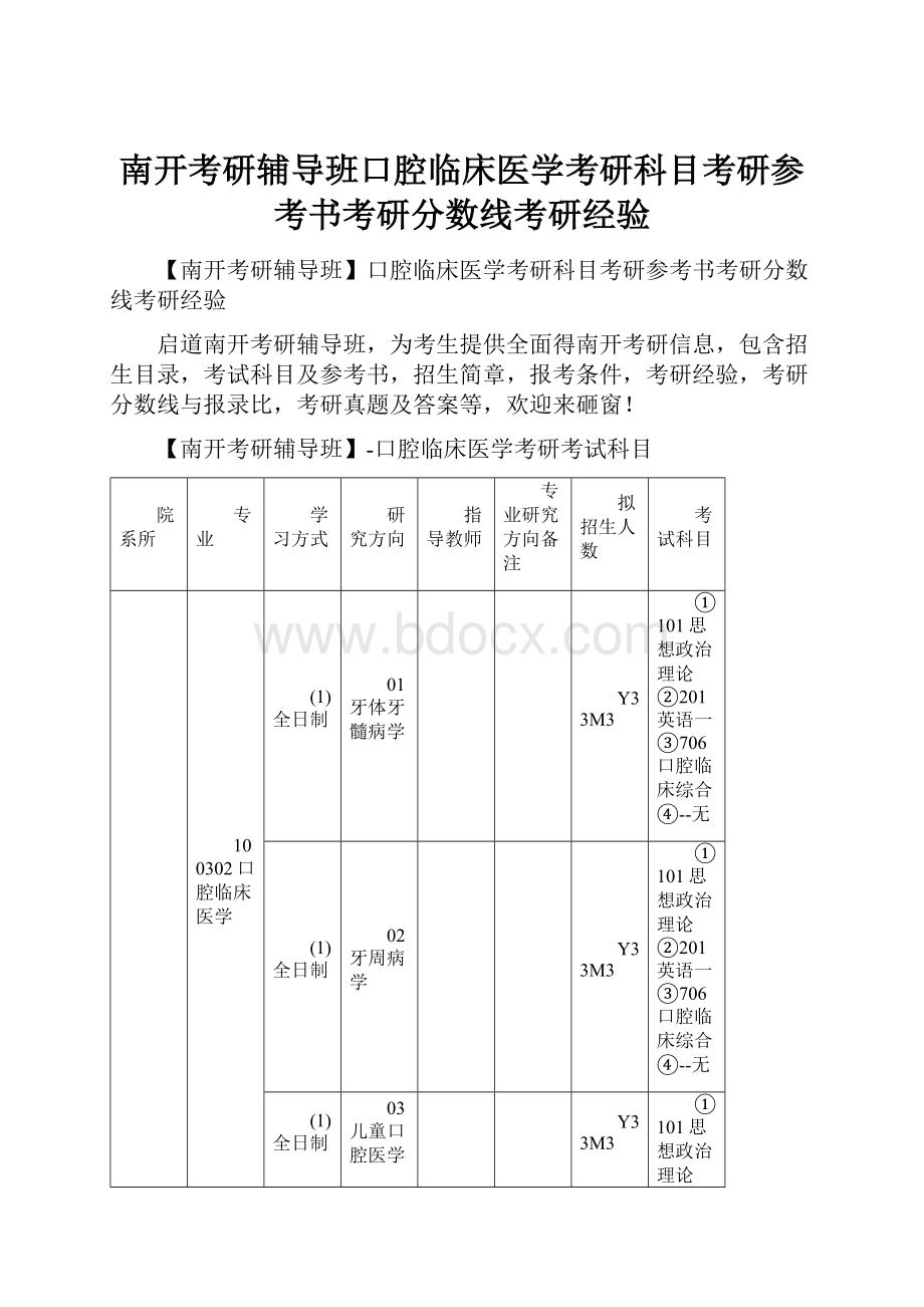 南开考研辅导班口腔临床医学考研科目考研参考书考研分数线考研经验.docx_第1页