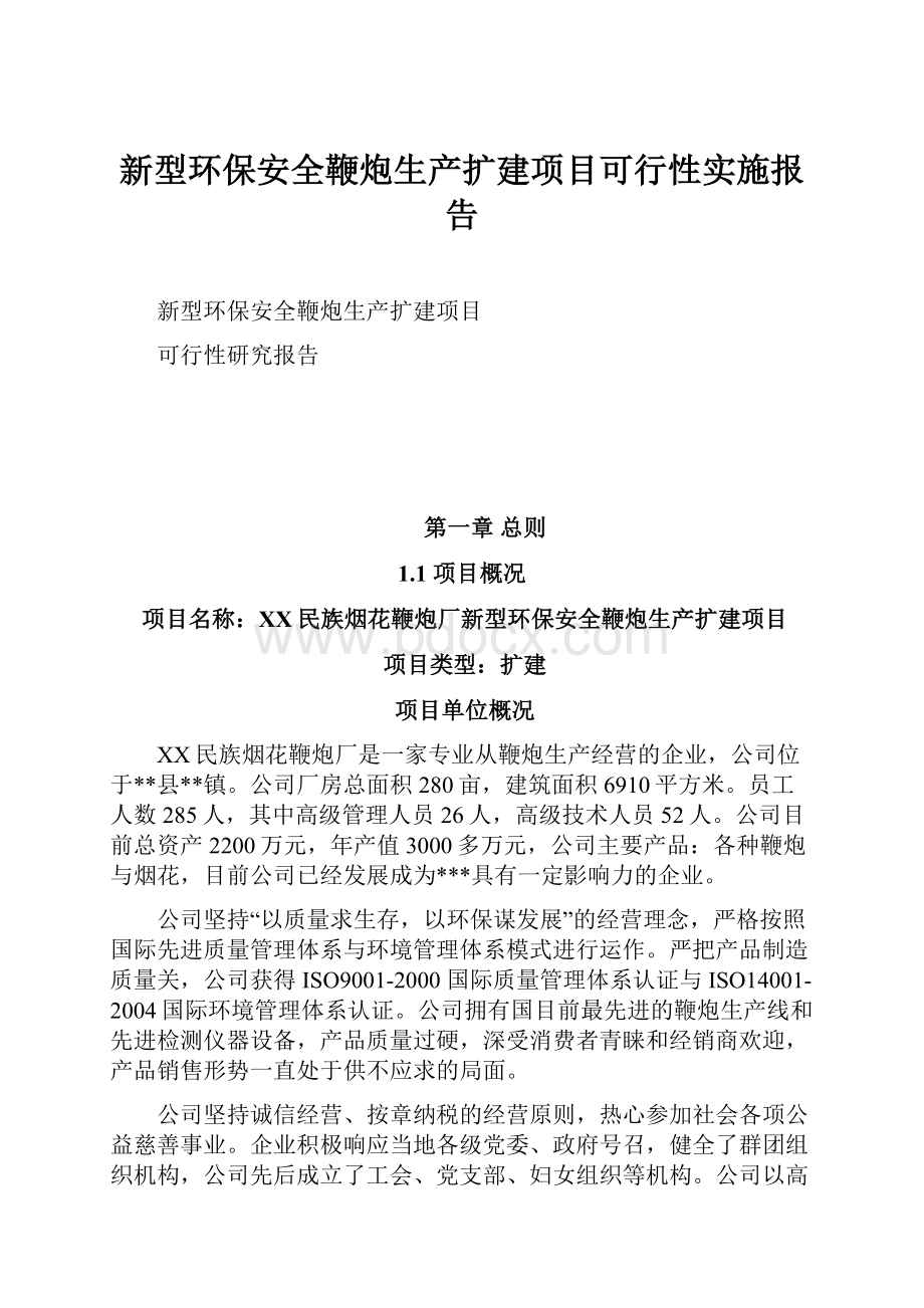 新型环保安全鞭炮生产扩建项目可行性实施报告.docx