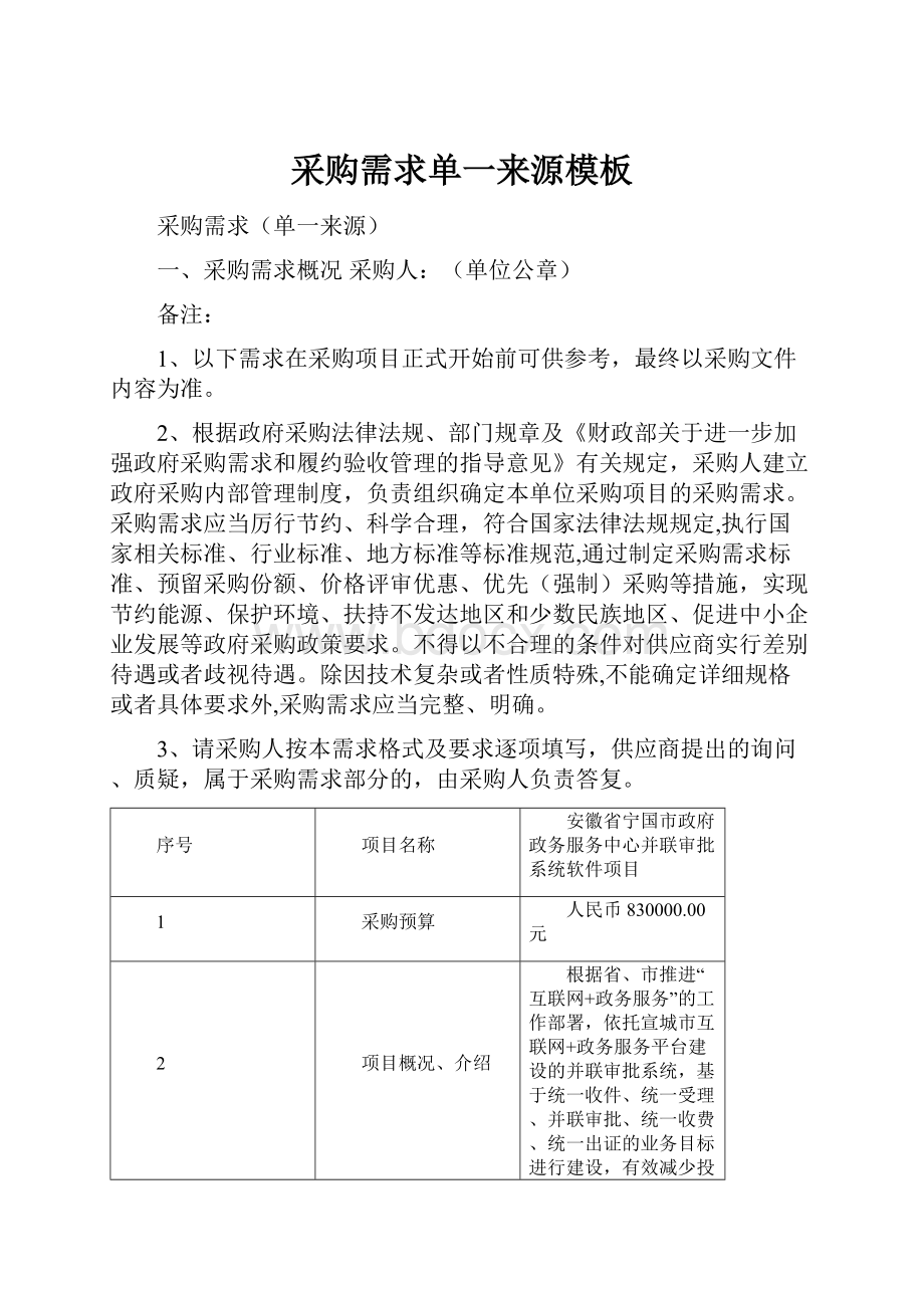 采购需求单一来源模板.docx_第1页