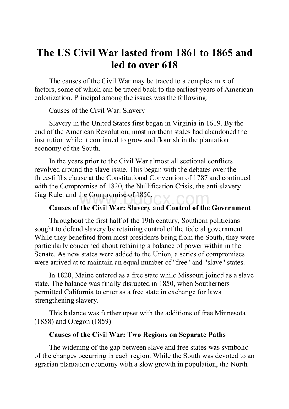 The US Civil War lasted from 1861 to 1865 and led to over 618.docx