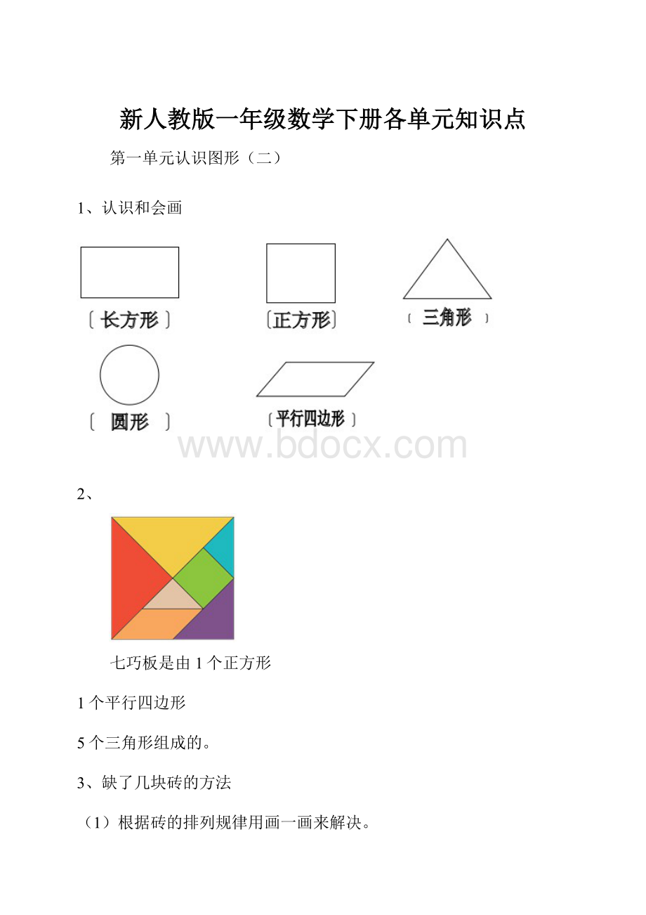 新人教版一年级数学下册各单元知识点.docx_第1页