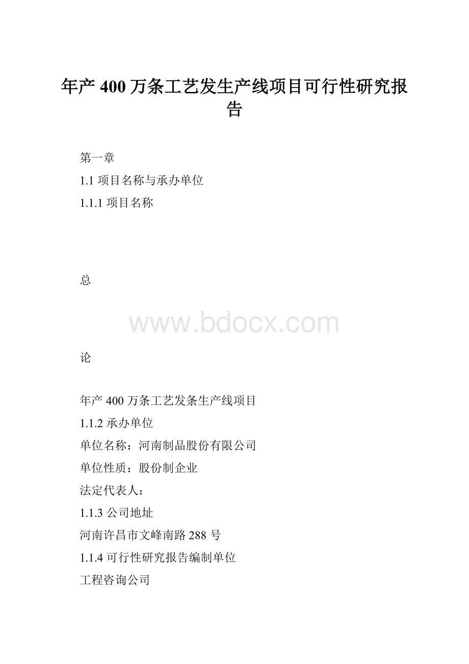 年产400万条工艺发生产线项目可行性研究报告.docx