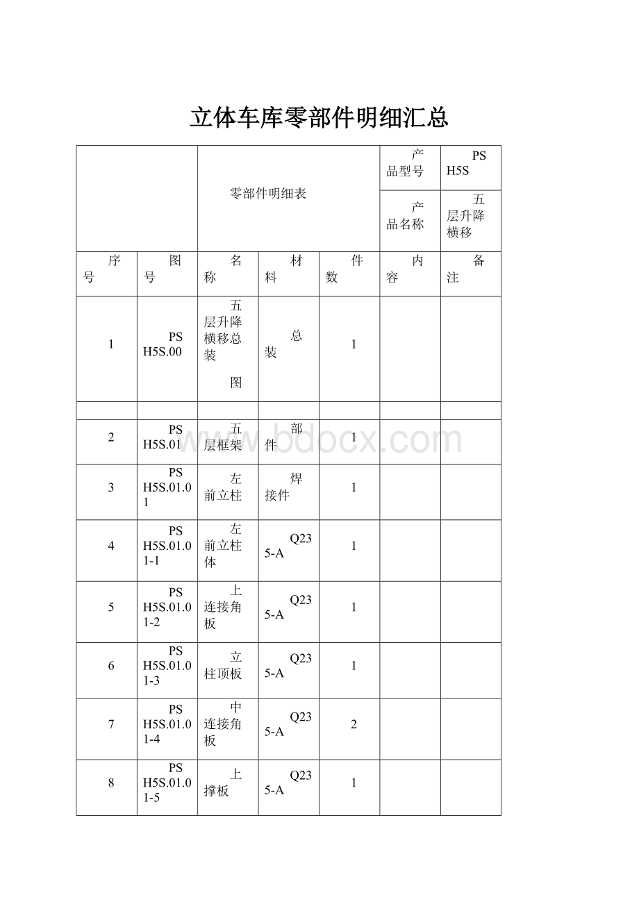 立体车库零部件明细汇总.docx_第1页