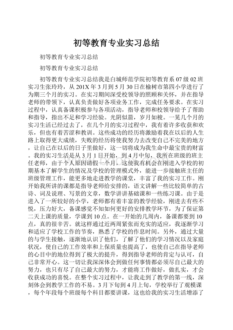 初等教育专业实习总结.docx