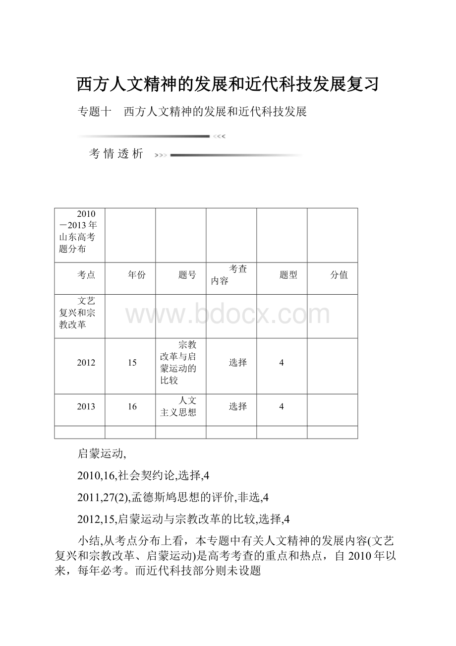 西方人文精神的发展和近代科技发展复习.docx