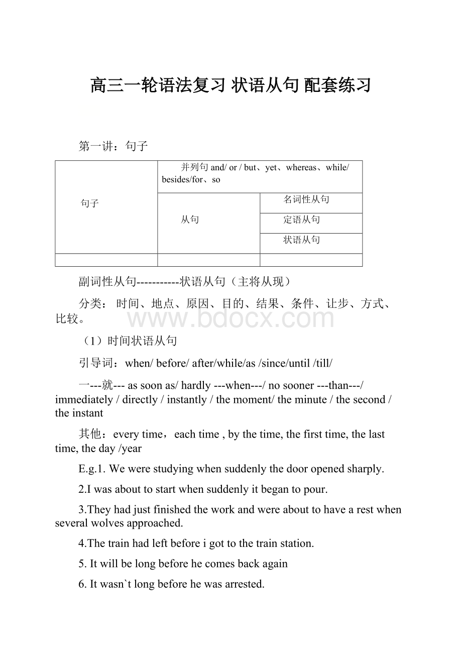 高三一轮语法复习 状语从句 配套练习.docx_第1页