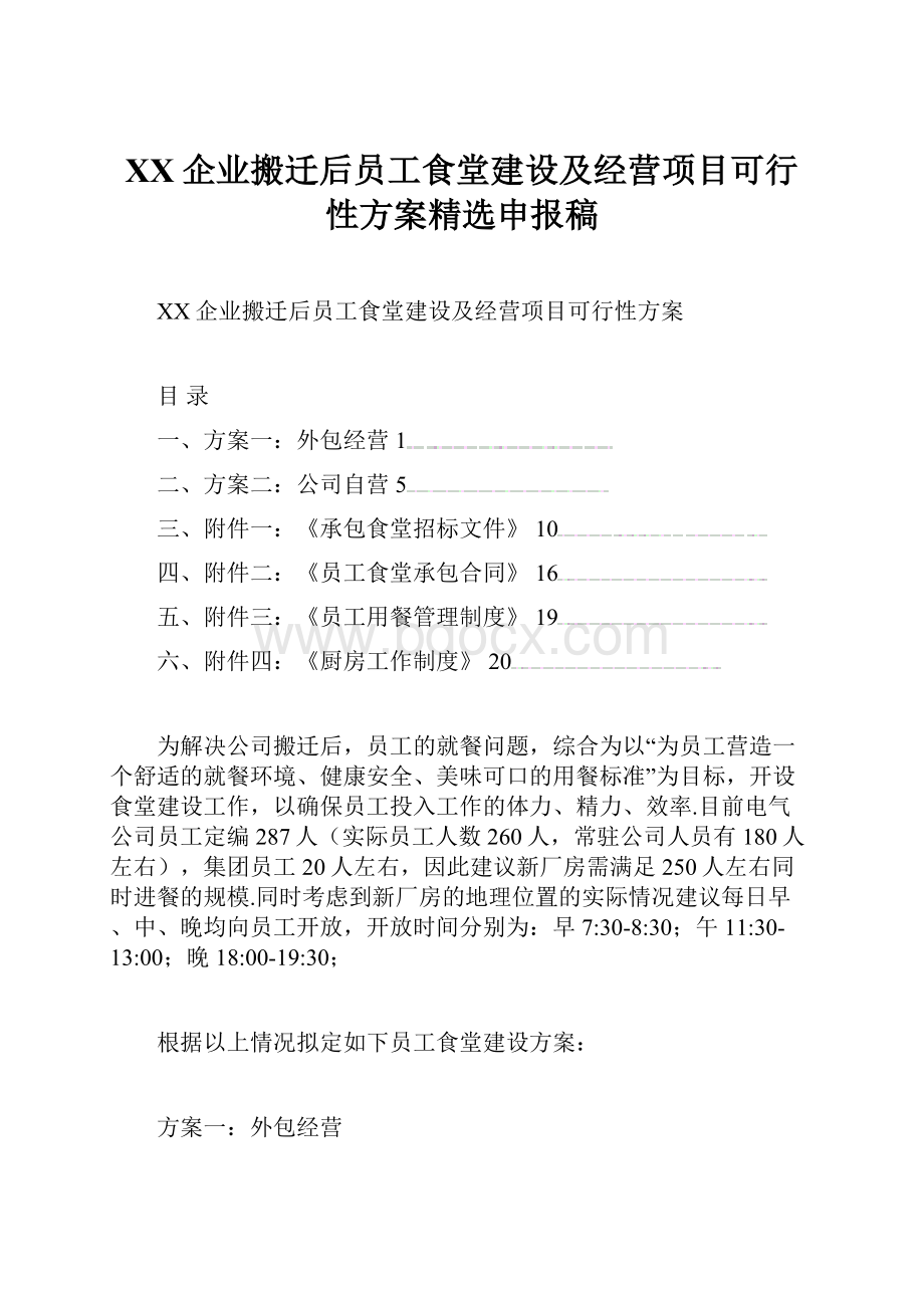 XX企业搬迁后员工食堂建设及经营项目可行性方案精选申报稿.docx