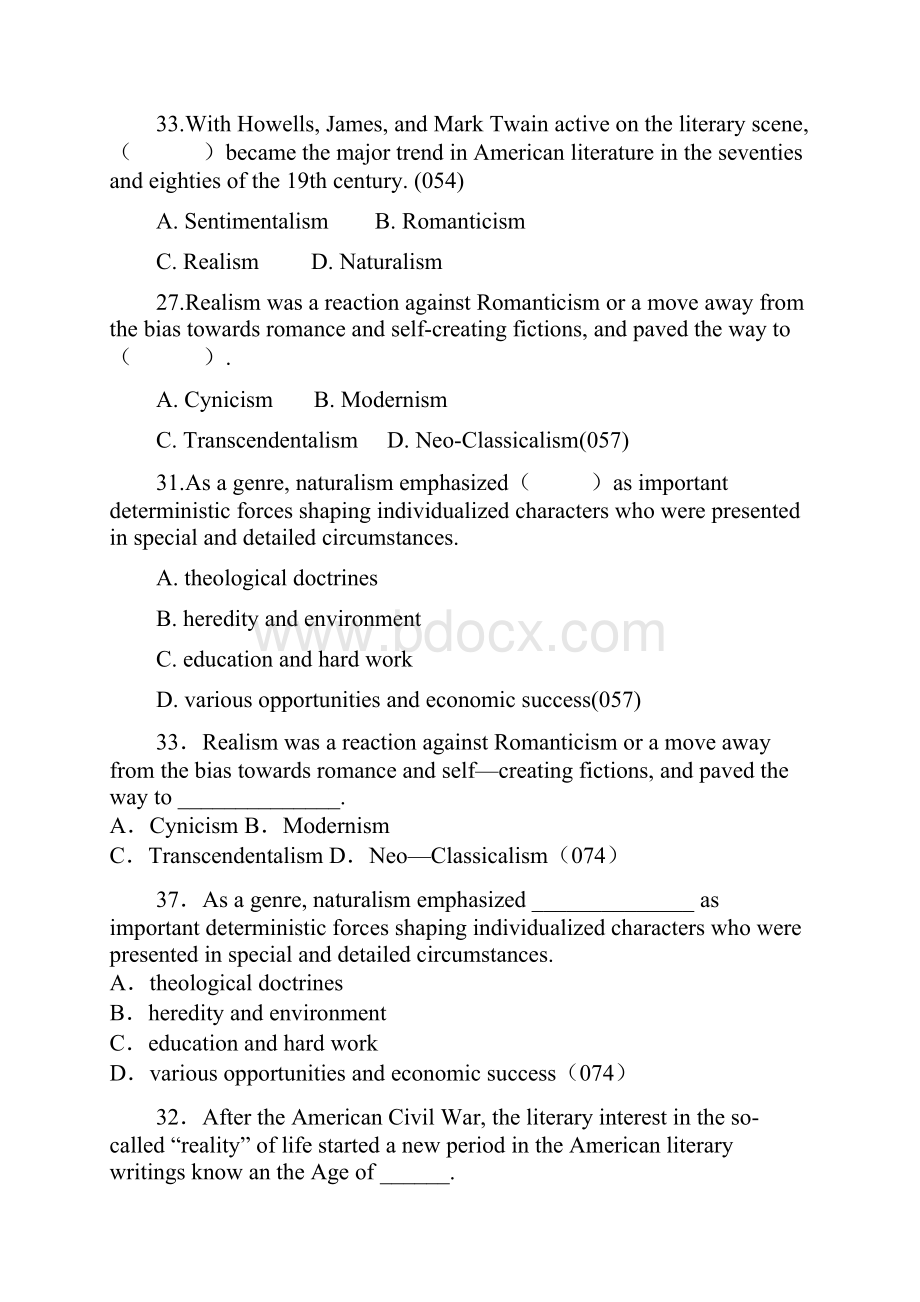 英美文学选读美国现实主义时期练习题汇总选择大题.docx_第2页