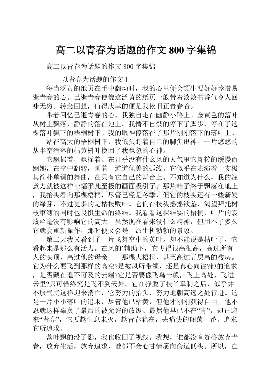 高二以青春为话题的作文800字集锦.docx