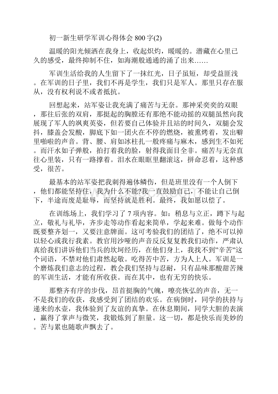 初一新生研学军训心得体会800字5篇.docx_第3页