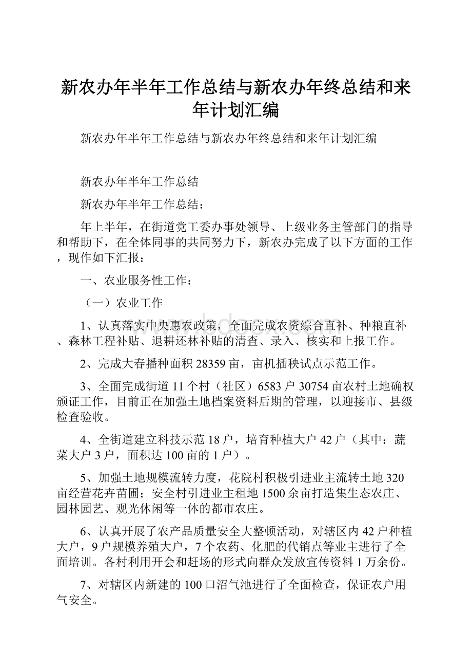 新农办年半年工作总结与新农办年终总结和来年计划汇编.docx_第1页