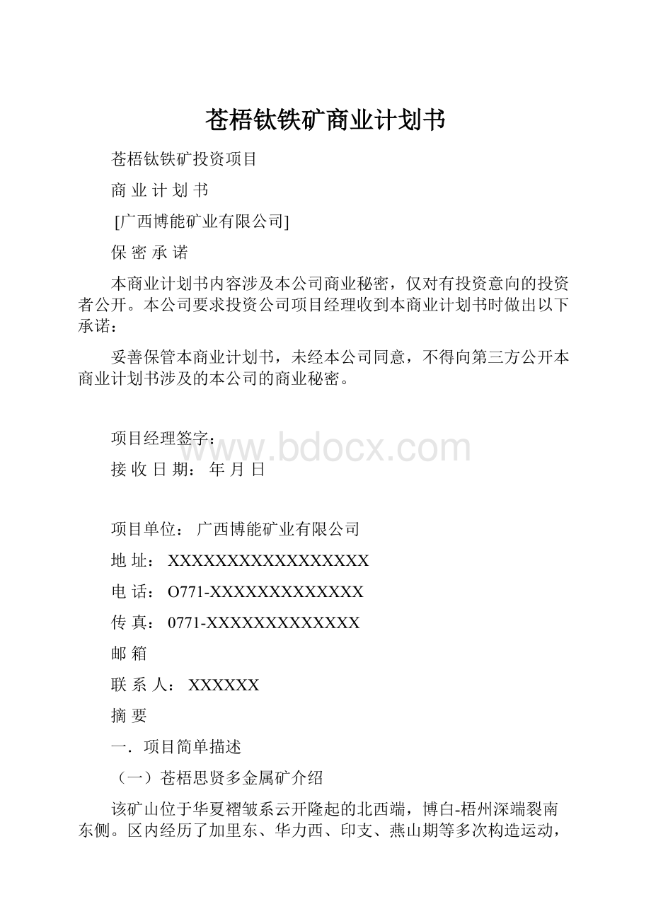 苍梧钛铁矿商业计划书.docx