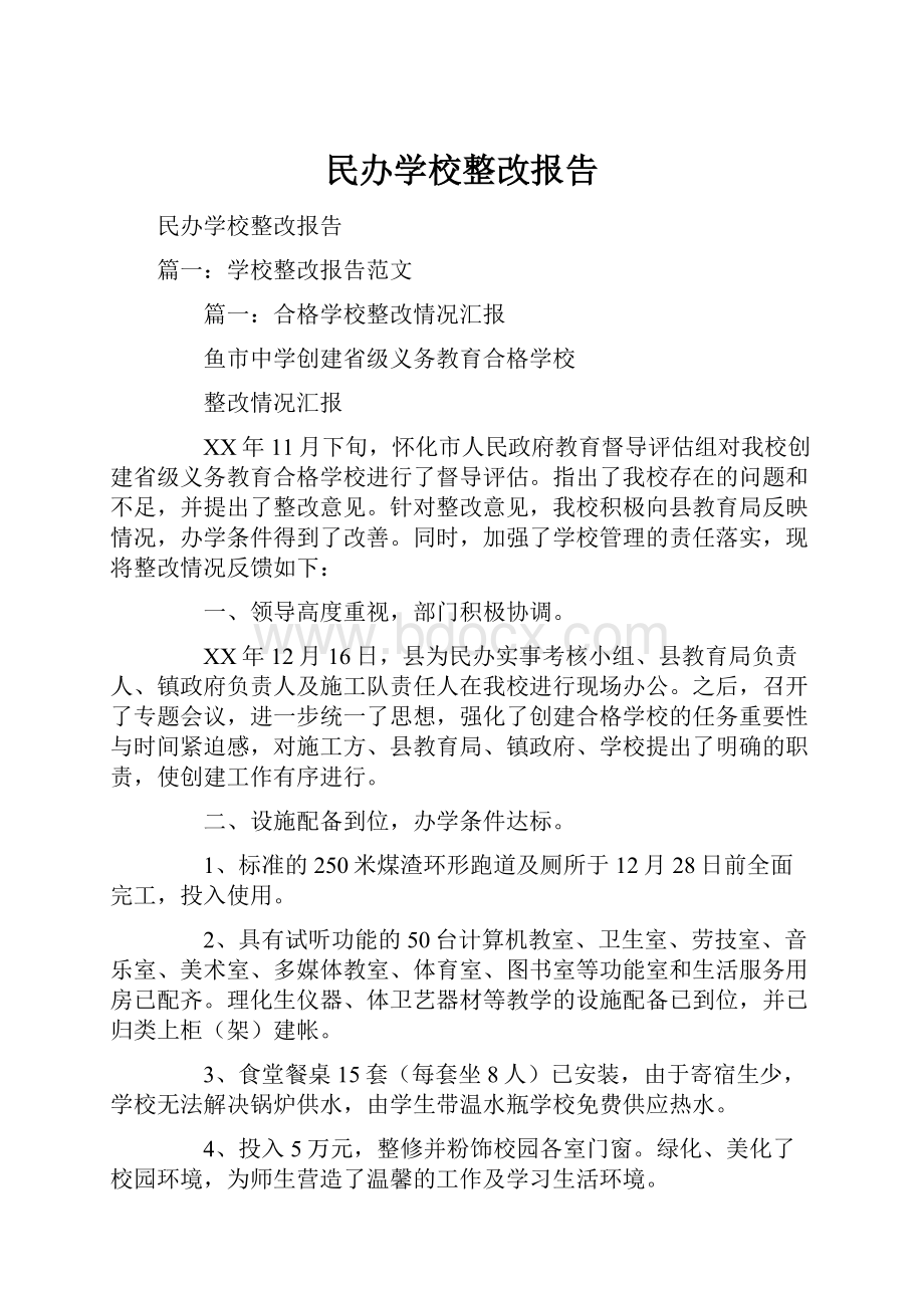 民办学校整改报告.docx