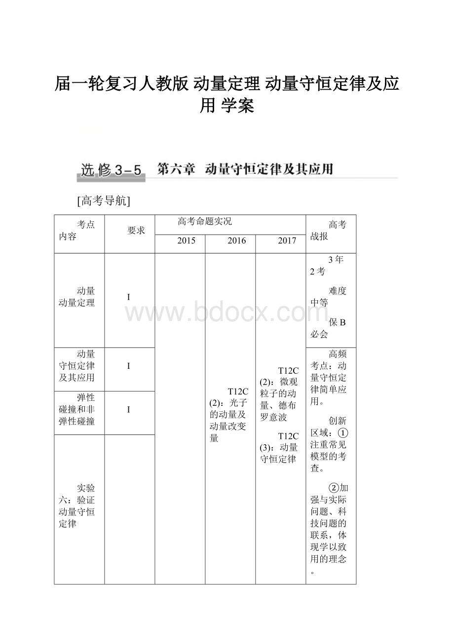 届一轮复习人教版动量定理 动量守恒定律及应用学案.docx_第1页