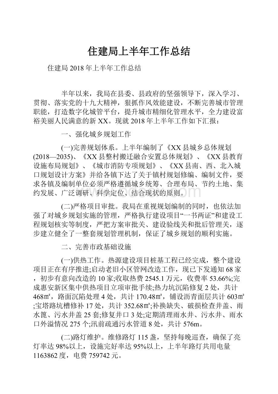 住建局上半年工作总结.docx_第1页