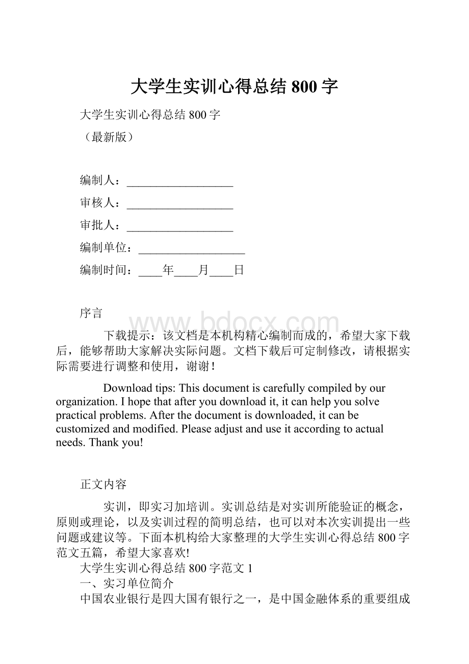 大学生实训心得总结800字.docx