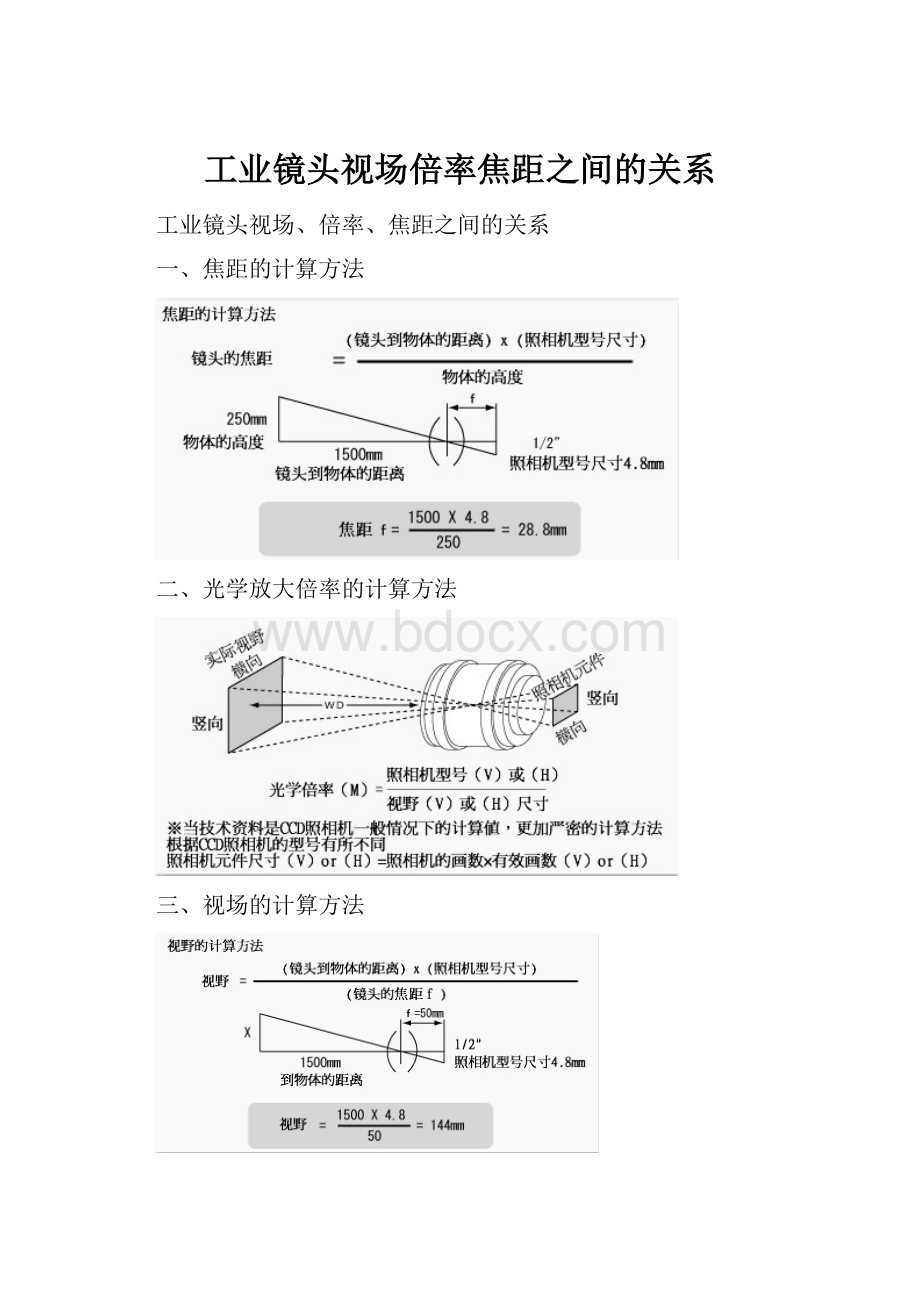 工业镜头视场倍率焦距之间的关系.docx