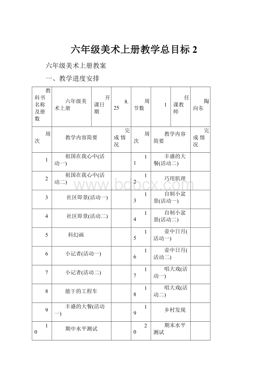 六年级美术上册教学总目标 2.docx