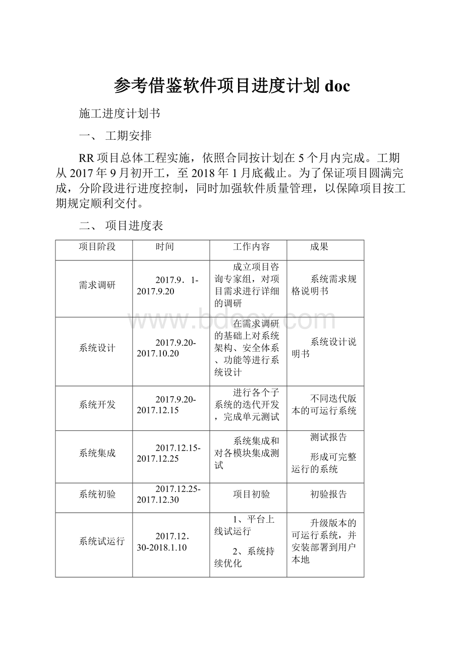 参考借鉴软件项目进度计划doc.docx