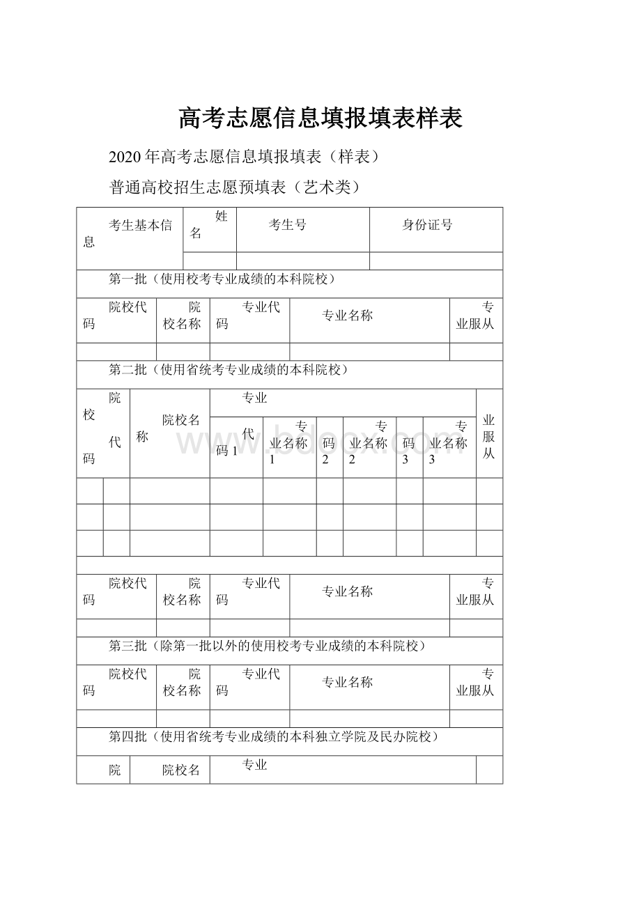 高考志愿信息填报填表样表.docx