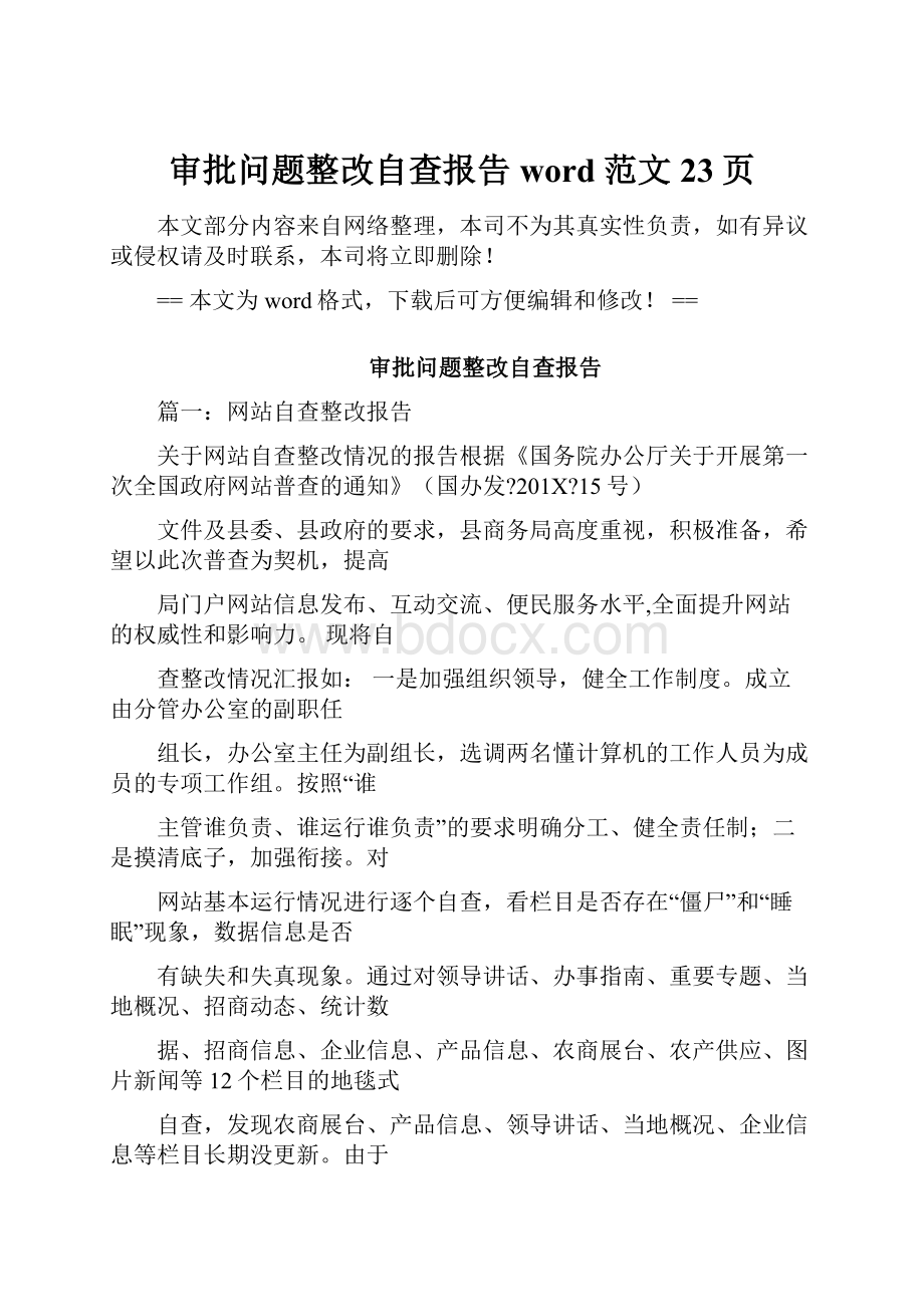 审批问题整改自查报告word范文 23页.docx_第1页