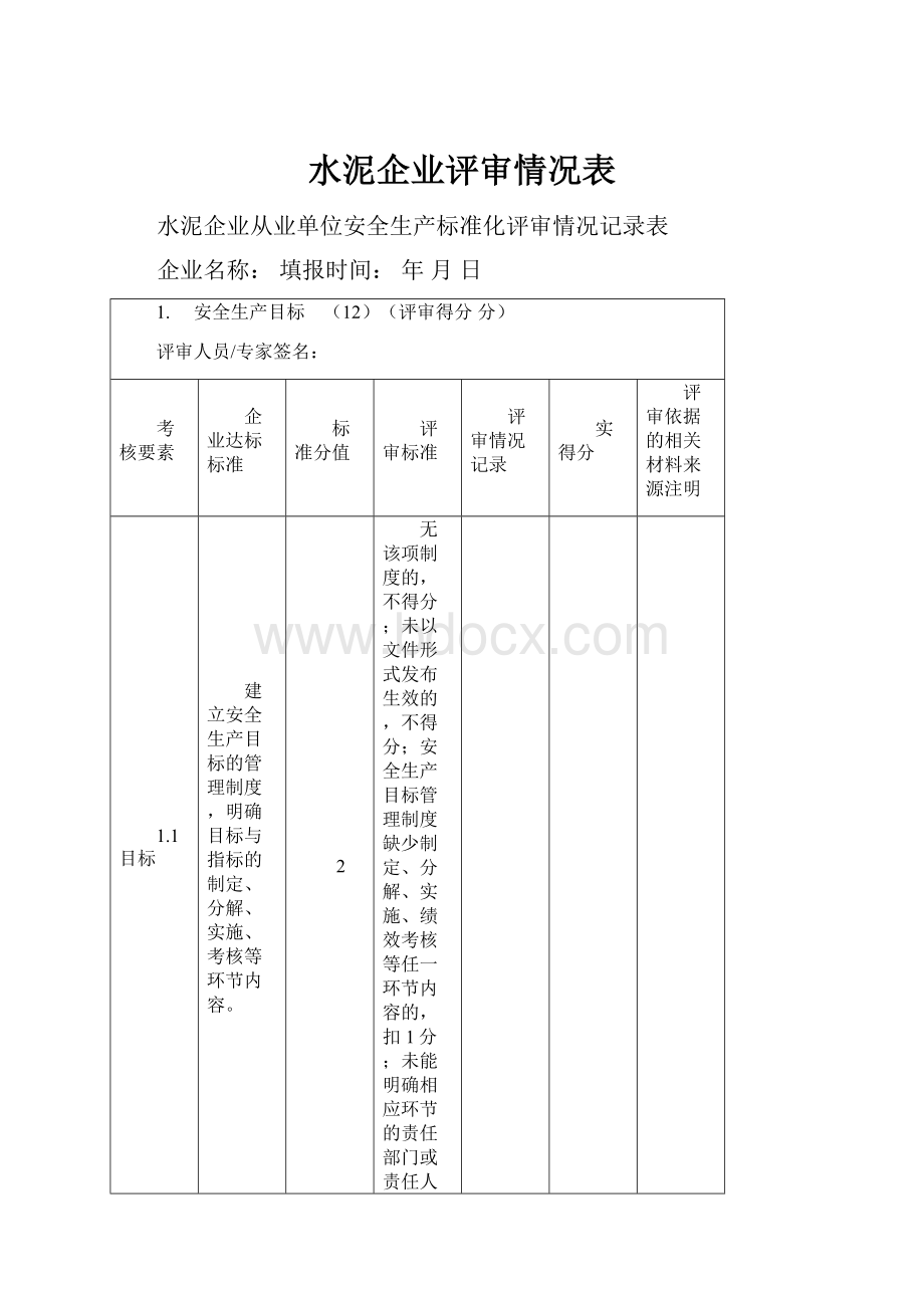 水泥企业评审情况表.docx