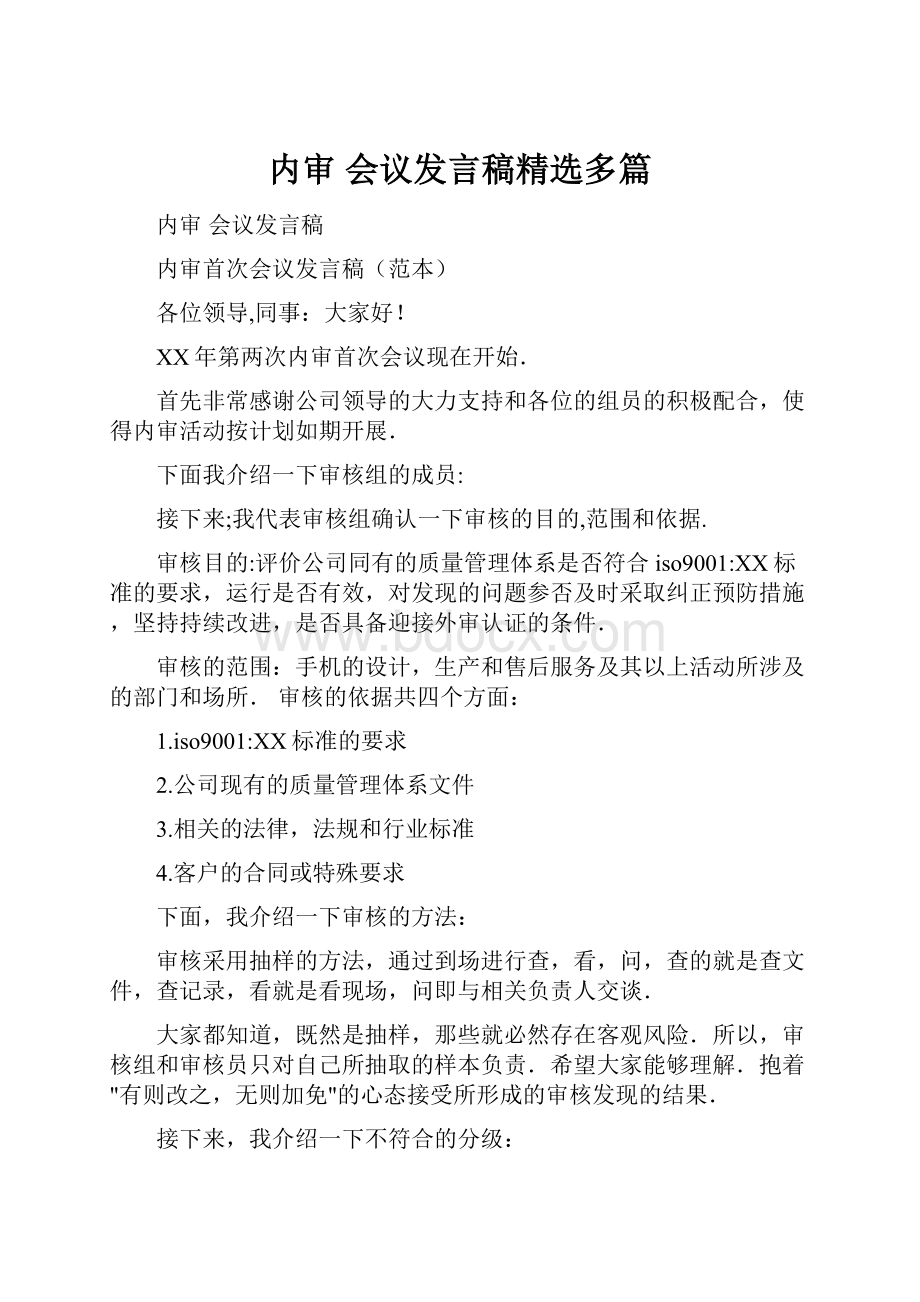 内审 会议发言稿精选多篇.docx_第1页