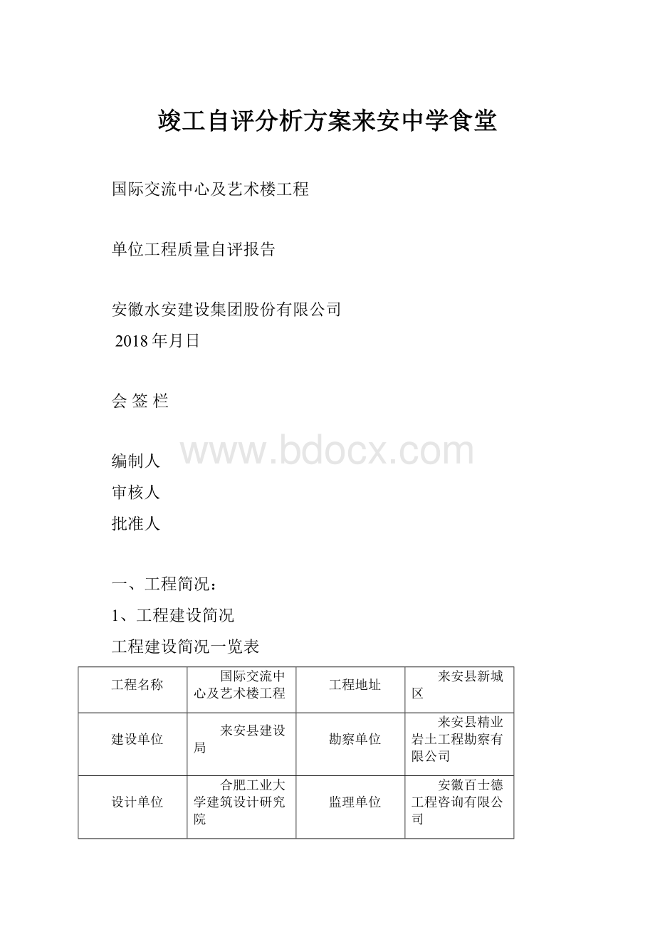 竣工自评分析方案来安中学食堂.docx_第1页