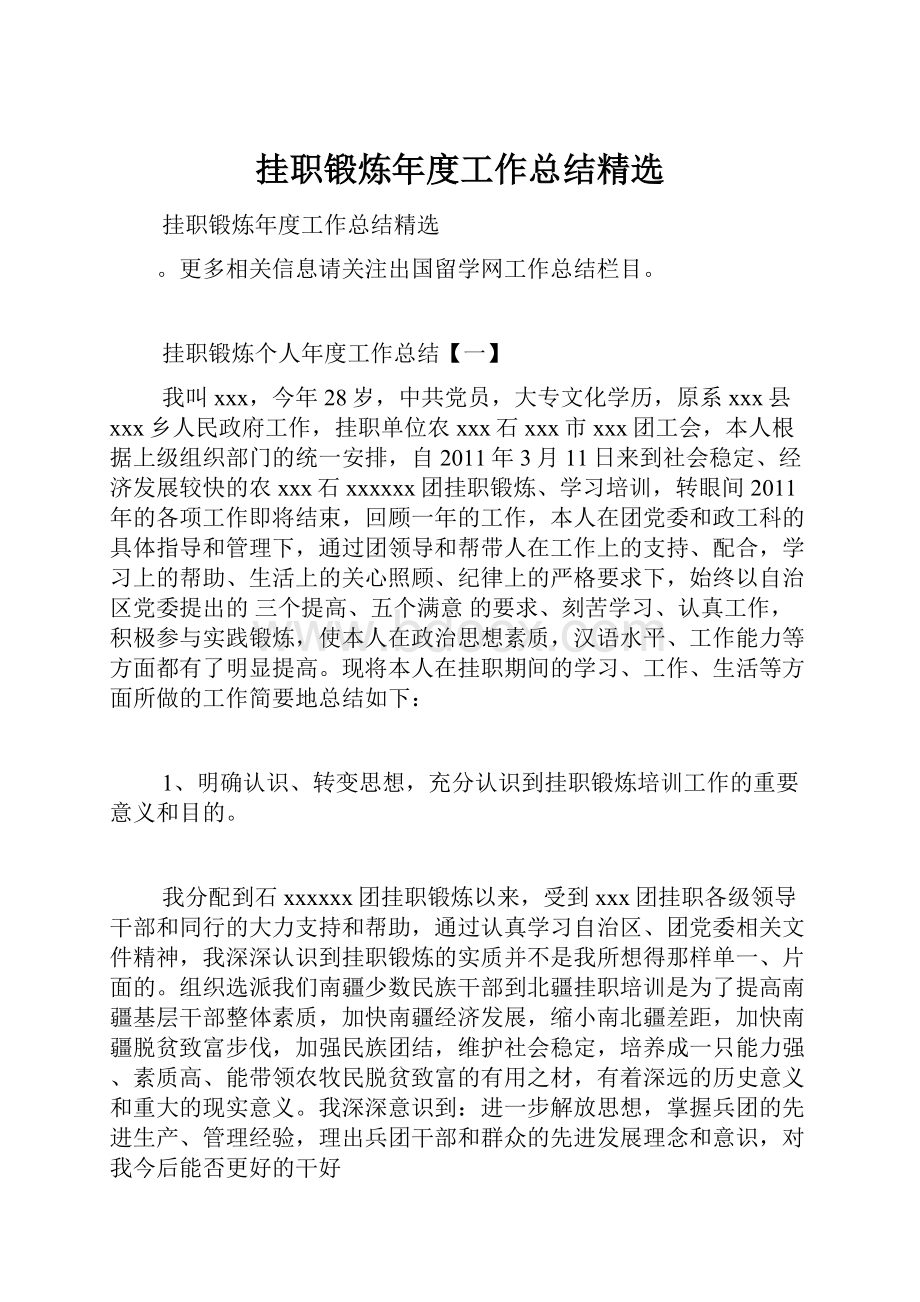 挂职锻炼年度工作总结精选.docx