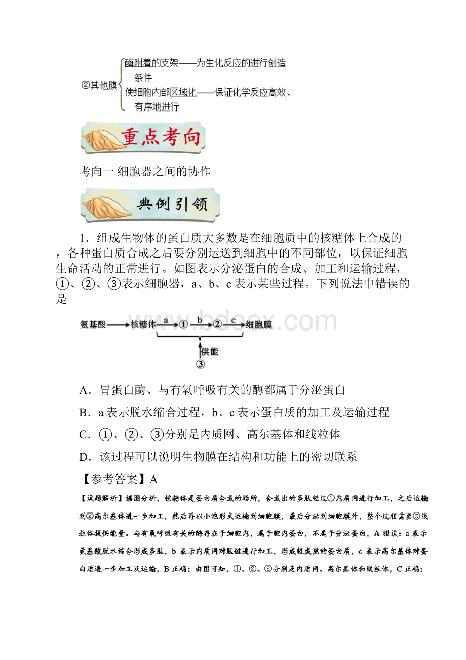 备战高考生物考点训练专题11 细胞的生物训练题膜系统含答案.docx_第2页