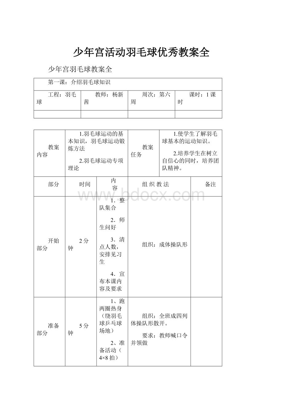 少年宫活动羽毛球优秀教案全.docx