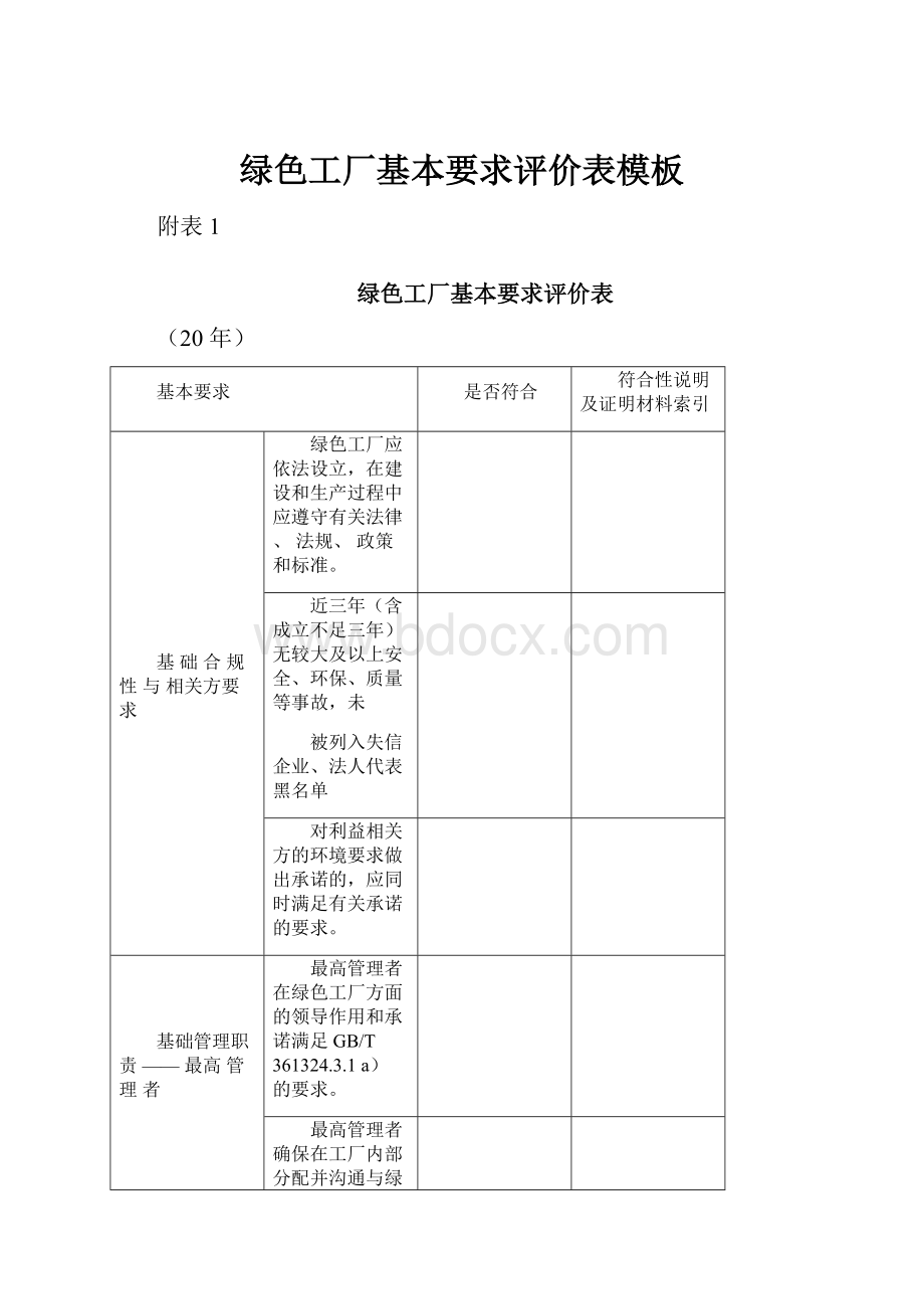 绿色工厂基本要求评价表模板.docx