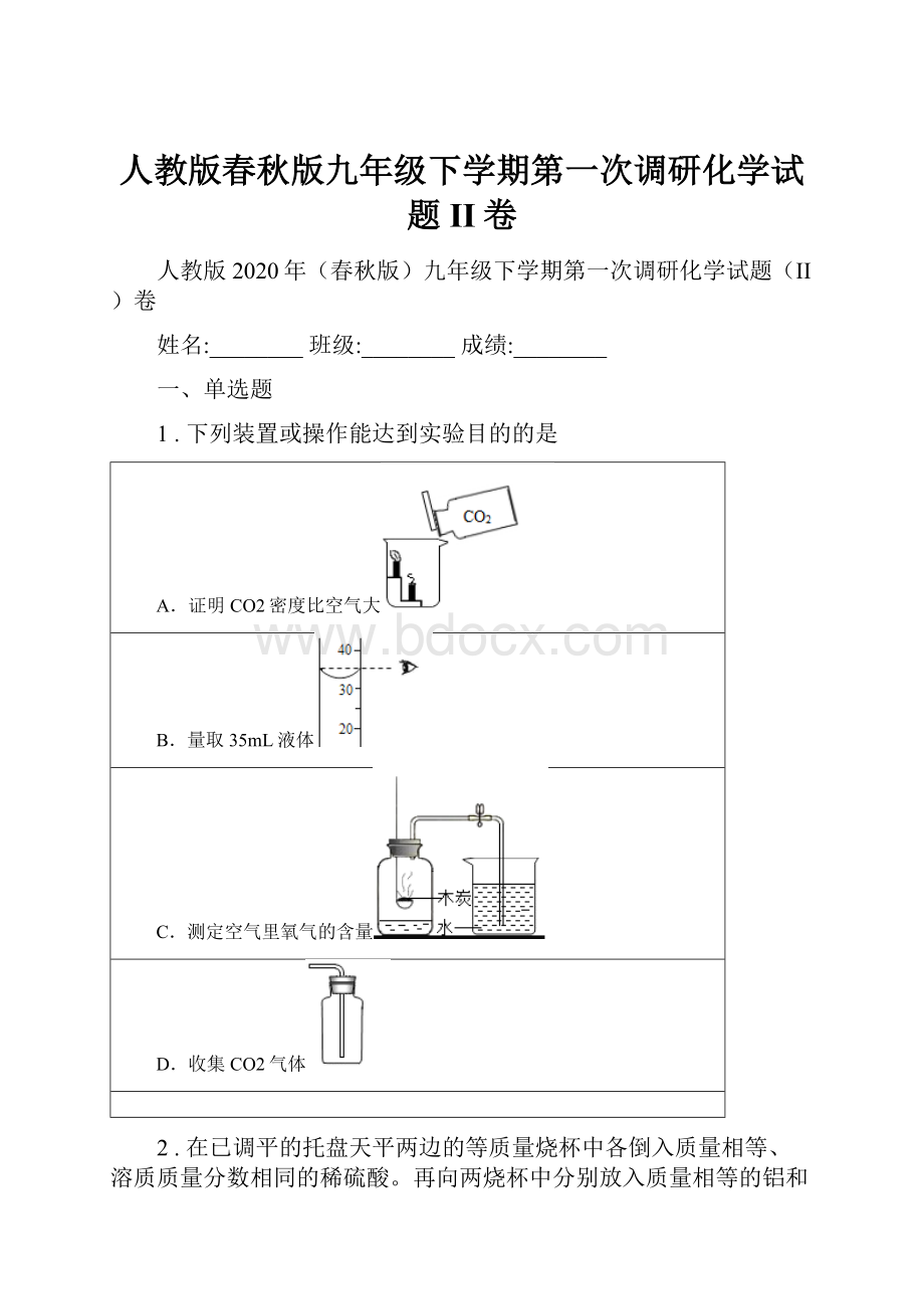 人教版春秋版九年级下学期第一次调研化学试题II卷.docx