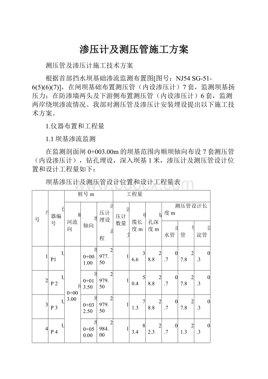 渗压计及测压管施工方案.docx