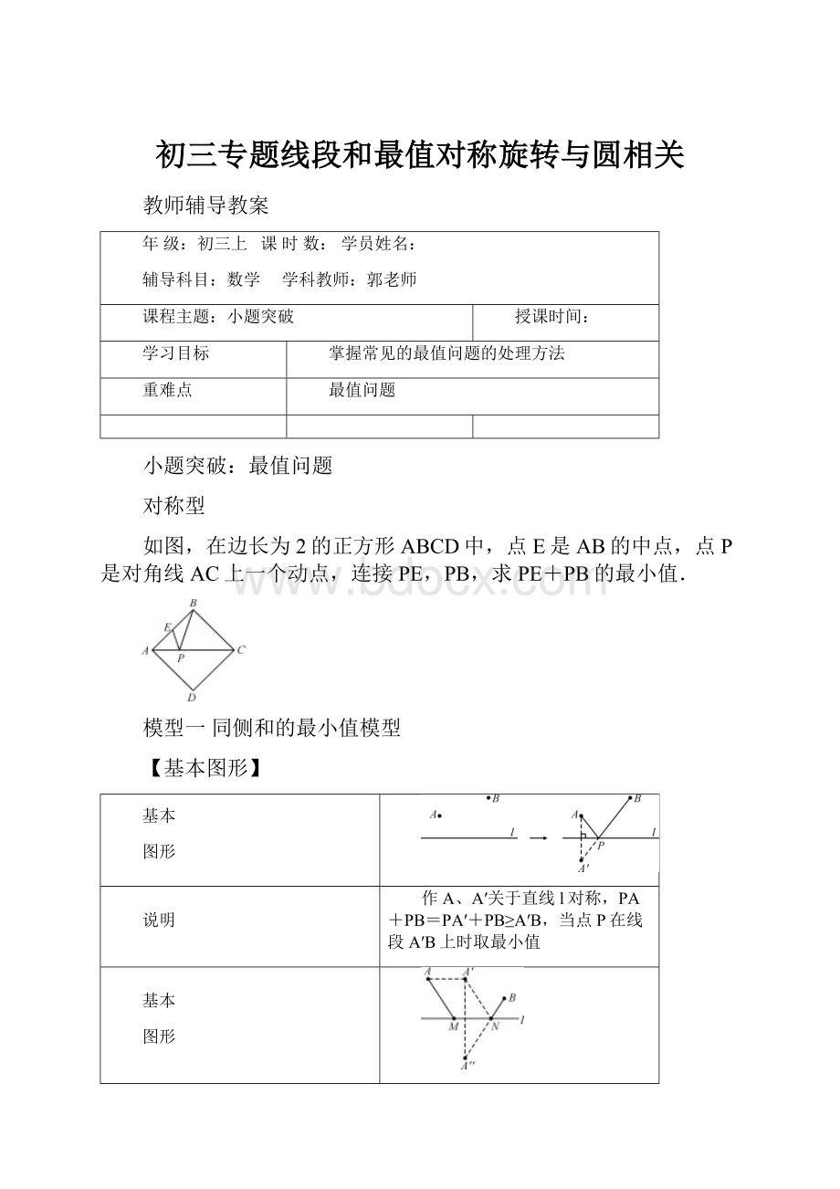 初三专题线段和最值对称旋转与圆相关.docx