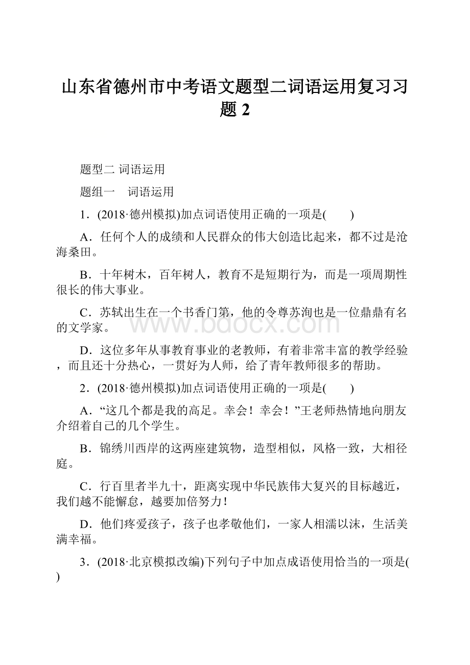 山东省德州市中考语文题型二词语运用复习习题2.docx