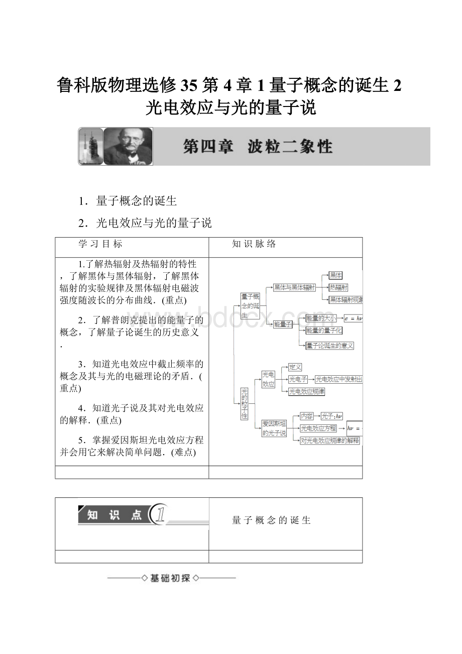 鲁科版物理选修35 第4章 1量子概念的诞生2光电效应与光的量子说.docx