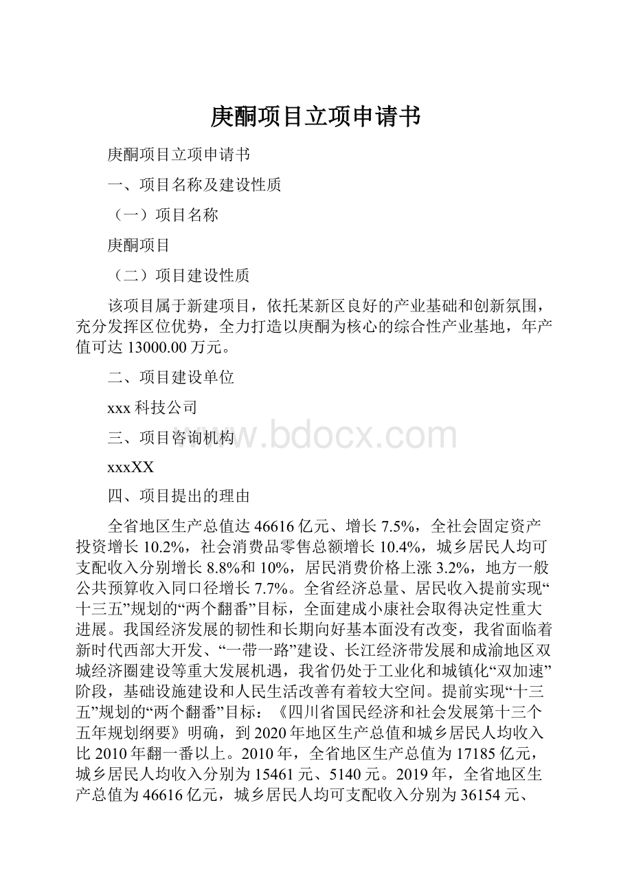 庚酮项目立项申请书.docx