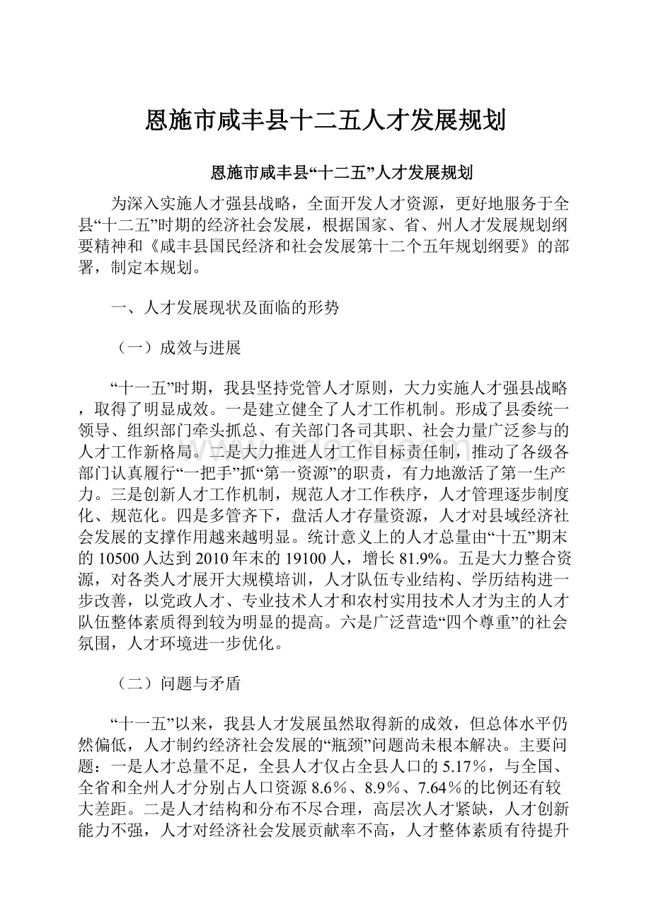 恩施市咸丰县十二五人才发展规划.docx