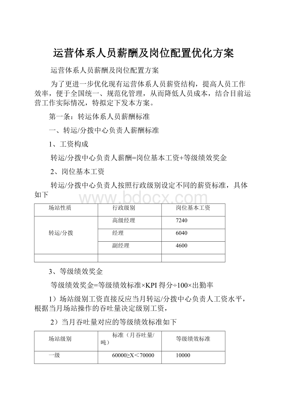 运营体系人员薪酬及岗位配置优化方案.docx