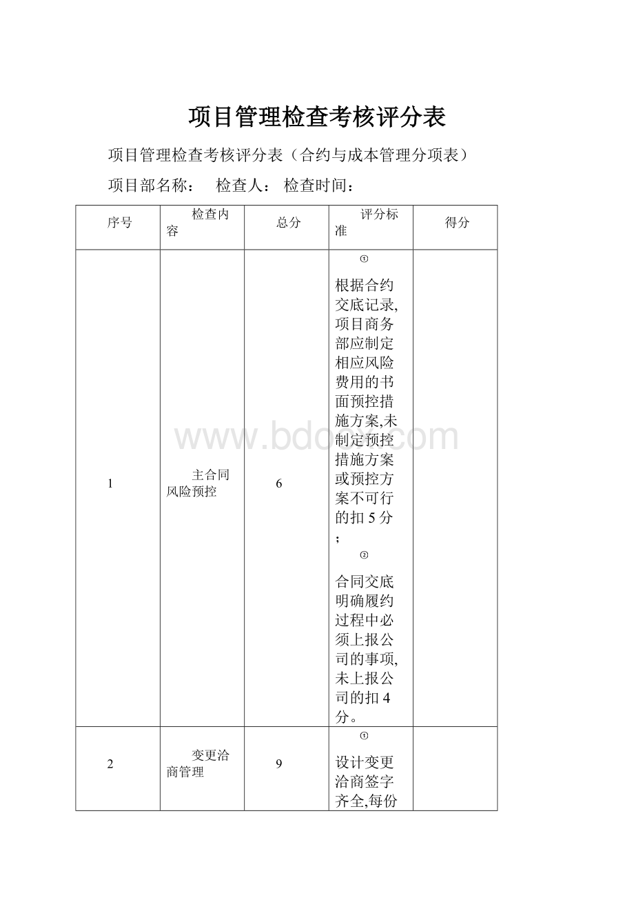 项目管理检查考核评分表.docx