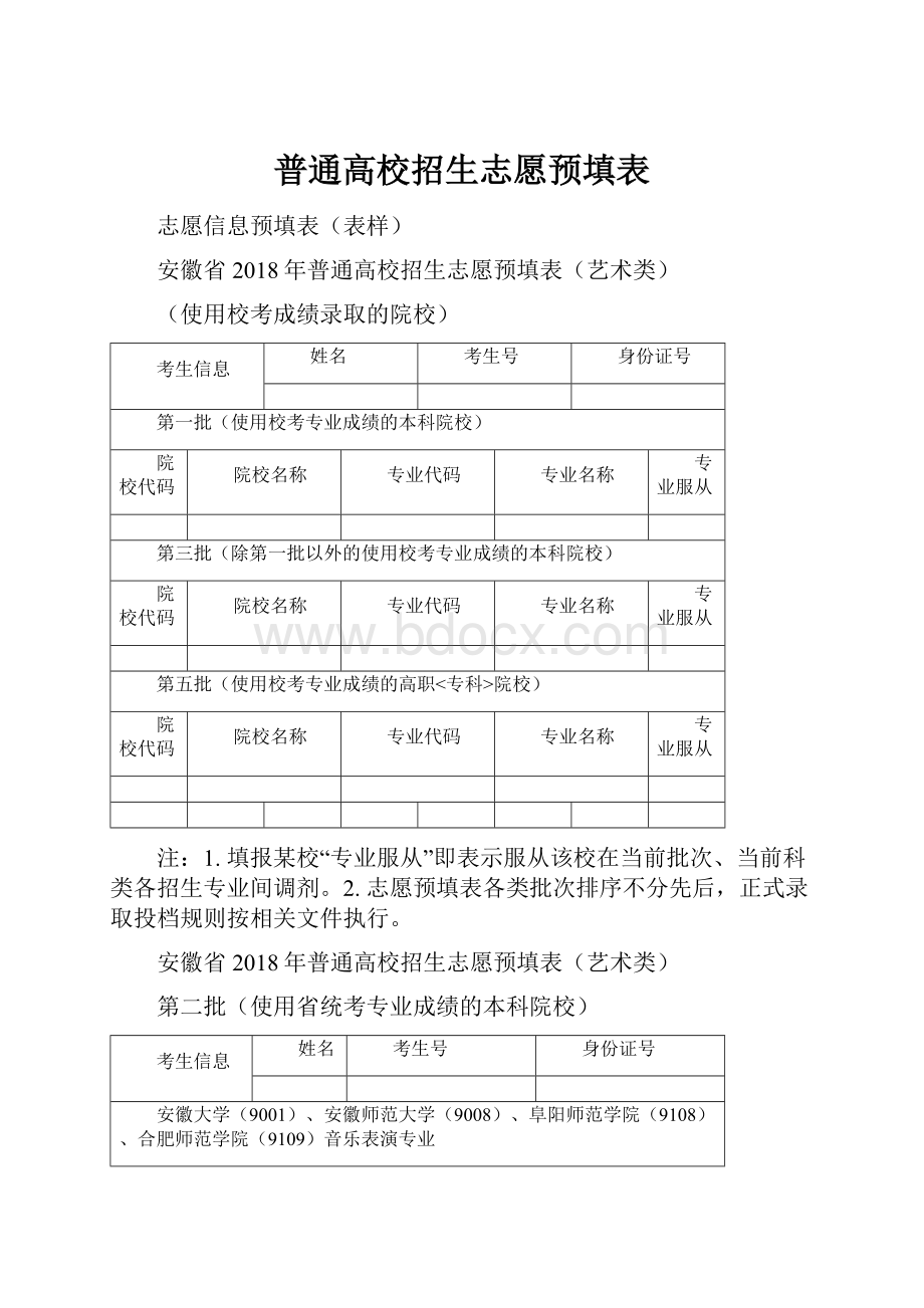 普通高校招生志愿预填表.docx