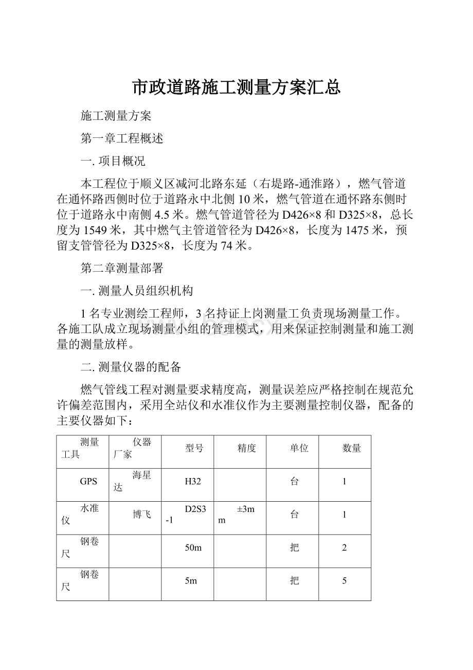 市政道路施工测量方案汇总.docx